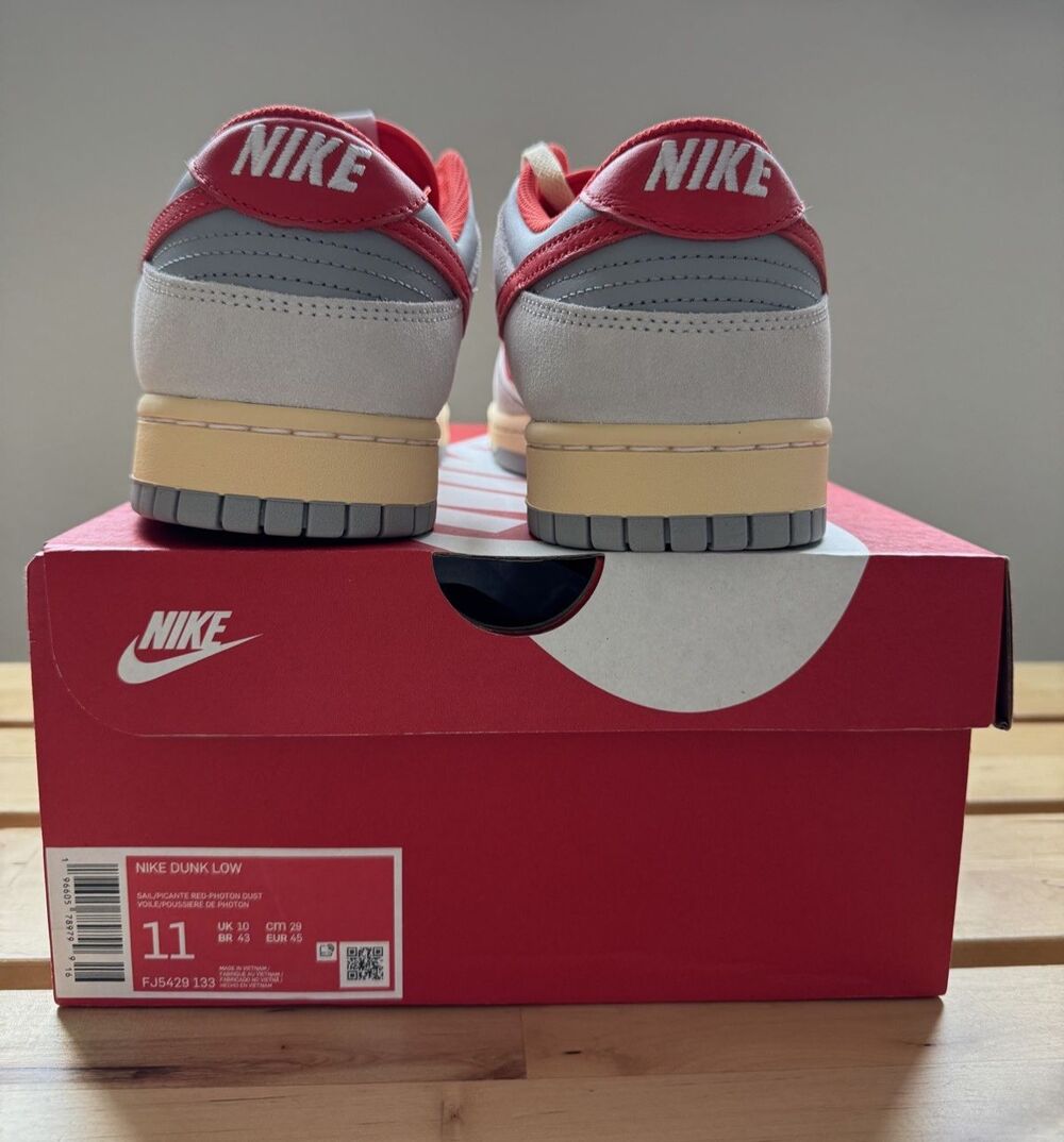 Nike Men's Dunk Low  "Athletic Department" in Sail/Picante Red - Picture 4 of 12